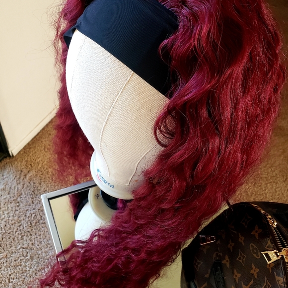 24 inch plum color deep wave human hair headband wig - Picture 4 of 7